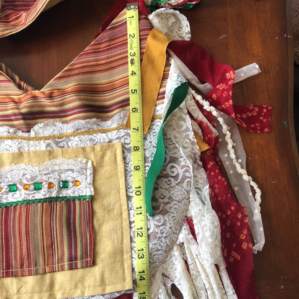 Bohemian Gypsy Crossbody Bag w/gold,green,red stripes & cream lace and fringe - Picture 15 of 17